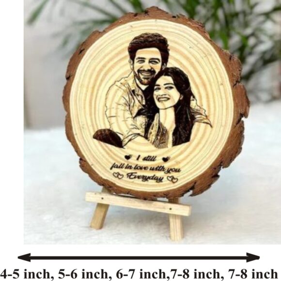 Personalized Wooden Slice Photo Frame with Custom Engraving - Image 3