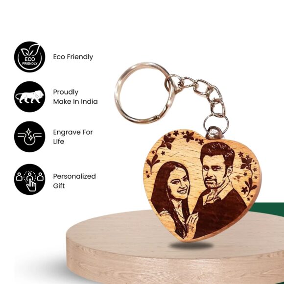 Custom Engraved Wooden Keychain with Personalized Photo & Text - Image 2