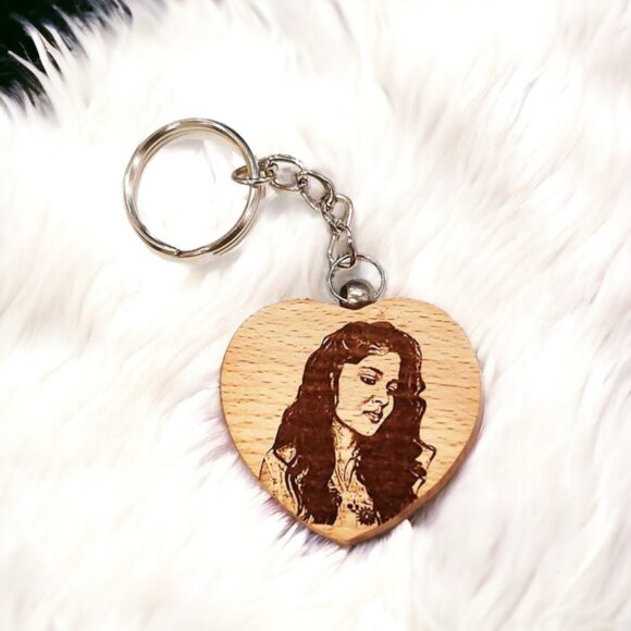 Custom Engraved Wooden Keychain with Personalized Photo & Text - Image 3