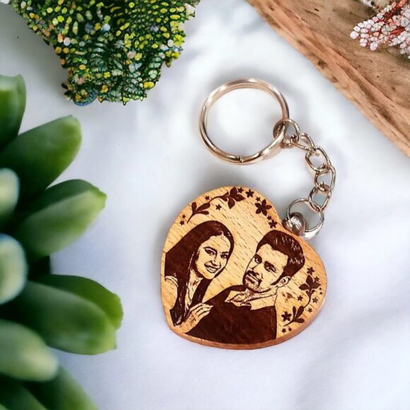 Custom Engraved Wooden Keychain with Personalized Photo & Text