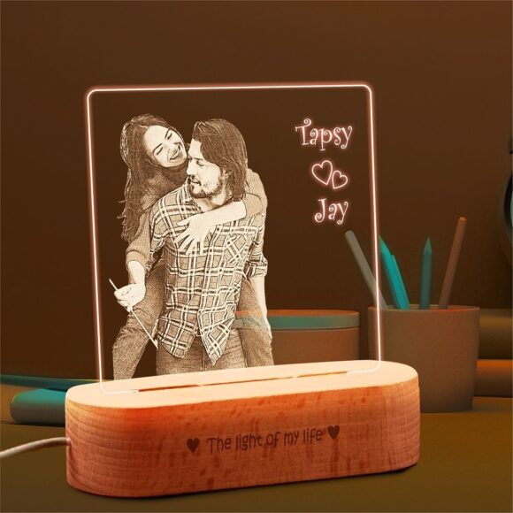 Personalized Photo Glow Lamp with LED Light and Custom Engraving - Image 2